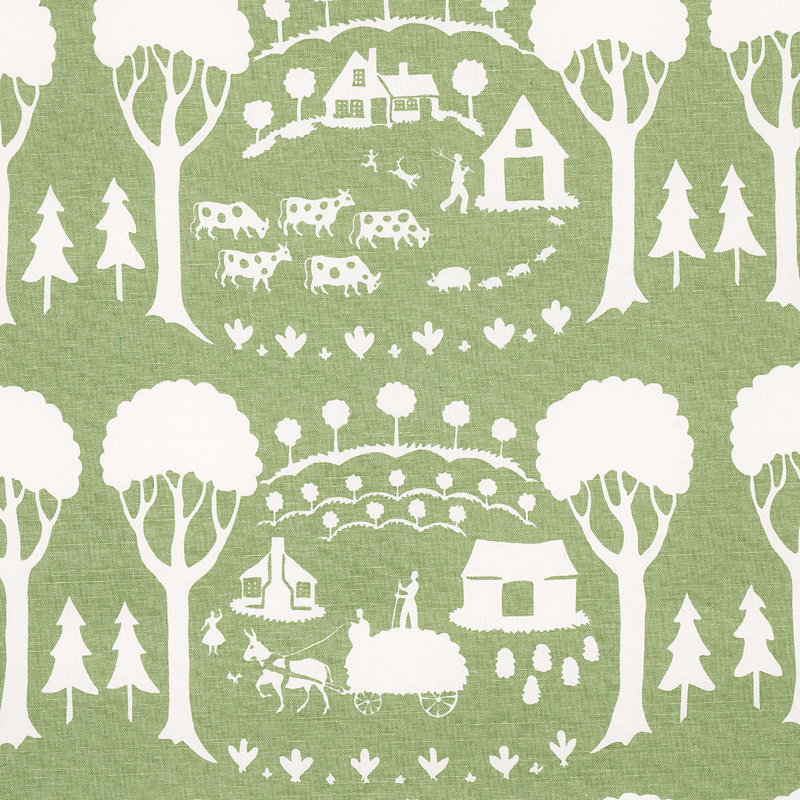 Farm Scene Fabric, Green