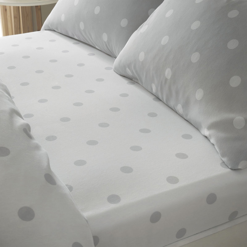 Brushed Polkadot Spot Soft and Cosy Fitted Sheet, King, Grey