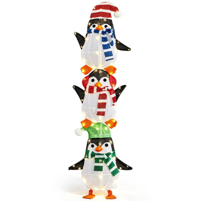 4ft 2.5D Stacked Penguins 3 Pack with 63 Warm White Lights