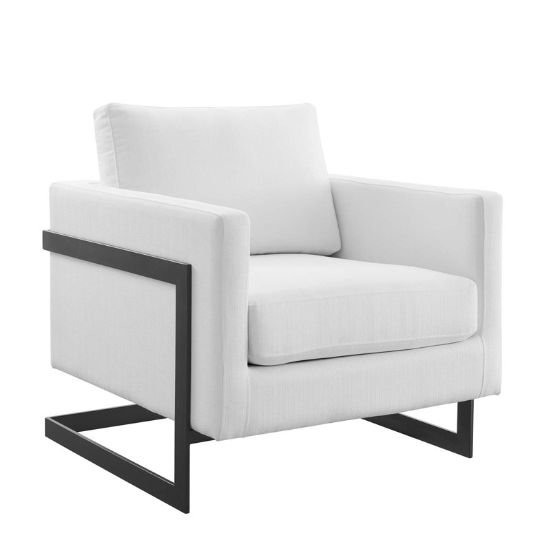 Fauteuil d'appoint en tissu Posse, Polyester blanc, Noir