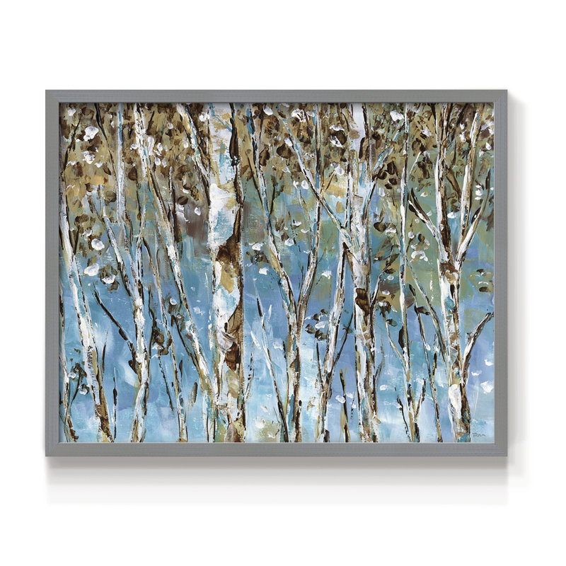 Bouleau d'hiver - reproduction encadrée - réarmable, H 16 po x l 20 po, Gris