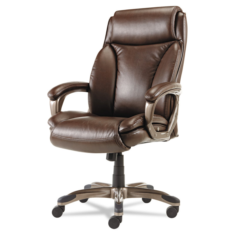 Alera High-Back Swivel Executive Chair with Adjustable Arms in Brown Leather