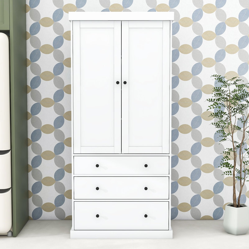 Kitchen Pantry, Freestanding Tall Cupboard Storage Cabinet with 3 Drawers and Adjustable Shelves, White