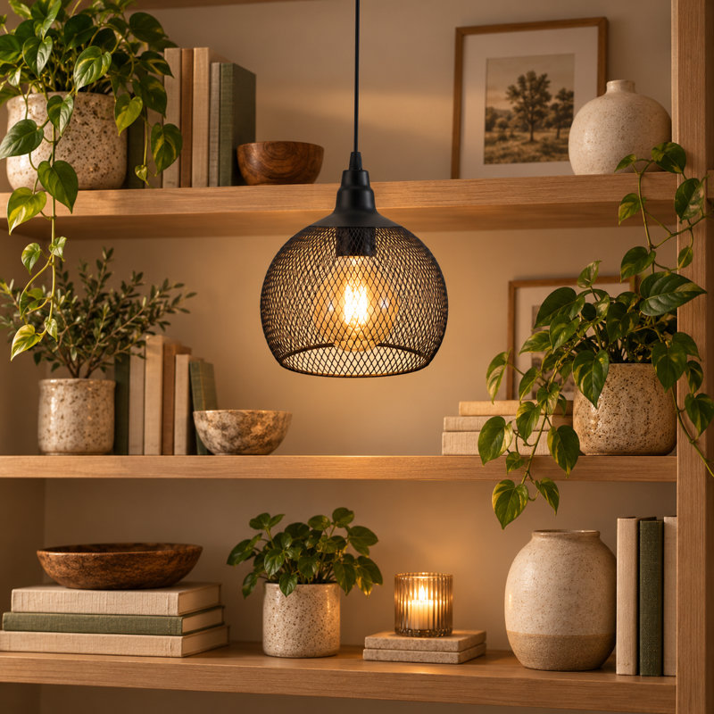 Lampe suspendue noire à piles