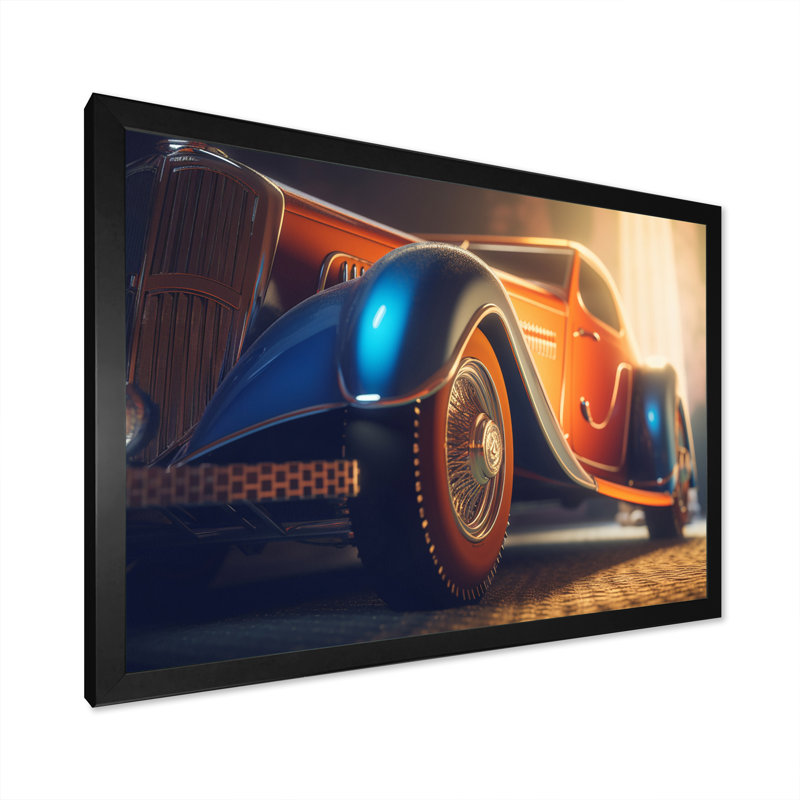 Élégance rétro de voiture classique rétro, H 24 po x l 32 po x P 1 po, Cadre simple noir