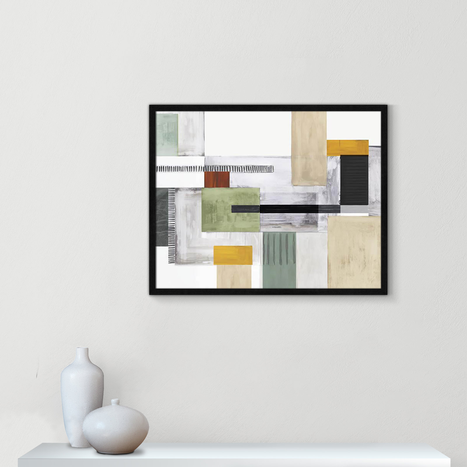 Playful Blocks by Tom Reeves, No Mat, Black Slim Picture Framed, 23.5" H x 29.5" W x 0.75" D