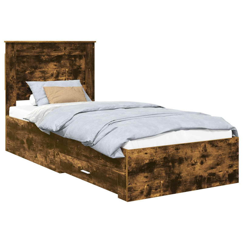 Small Single (2'6) Bed Frame, Silver/Smoked Oak