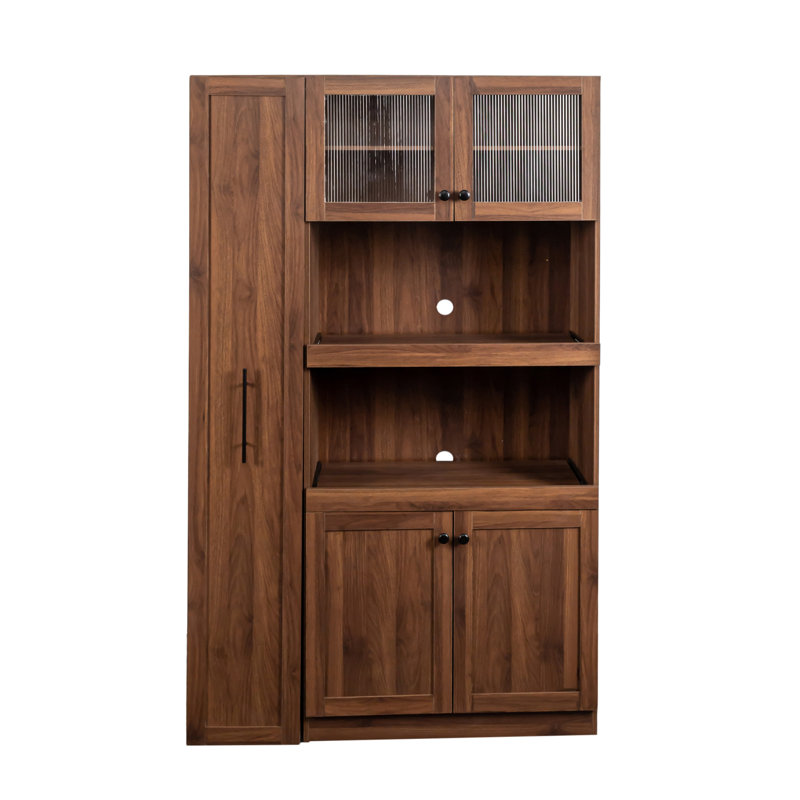 Armoire de cuisine avec tablette de rangement coulissante multi-fonctionnelle, Noir, Noyer