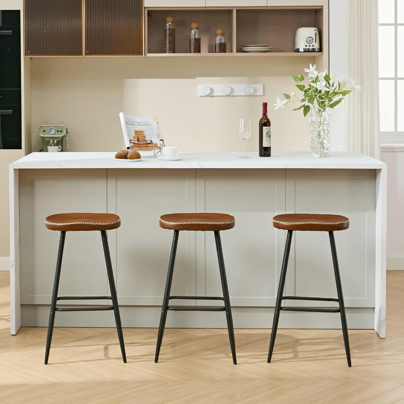 Tabourets de bar en simili cuir sans dossier pour îlot de cuisine (ensemble de 3), Tabouret de bar (hauteur du siège 28 po)