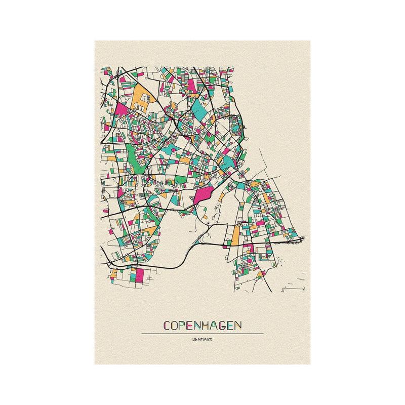 Copenhagen, Denmark Map by Ayse Deniz Akerman - Wrapped Canvas Print, 66.04 cm H x 45.72 cm W