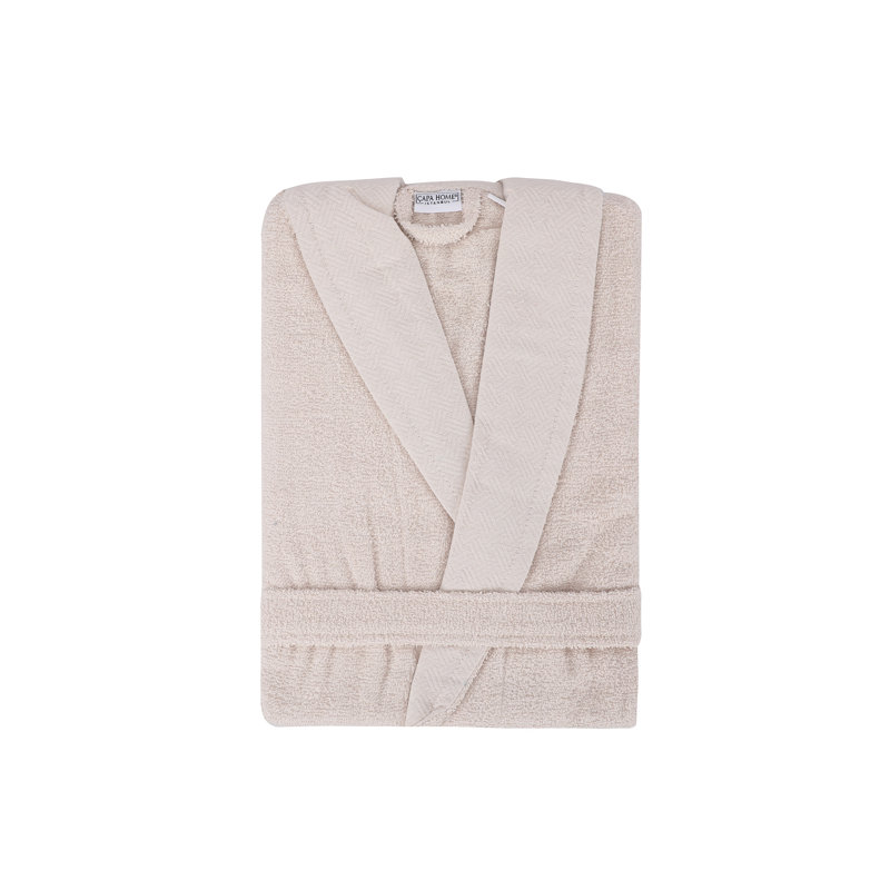 Peignoir au-dessus du genou 100% coton avec poches Leong, Ivoire/Crème, M