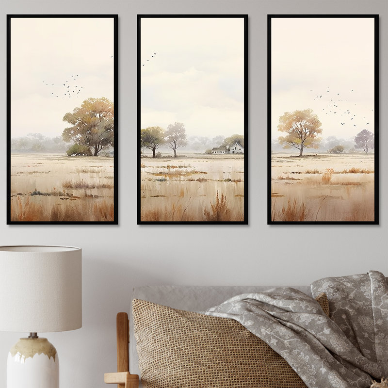 Countryside Minimal Scenery V - Countryside Wall Art Living Room Set, Black Floater Framed, 32" H x 48" W x 1" D