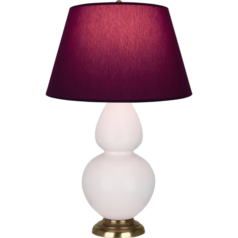 Lampe de table double gourde en céramique, Prune / lavande, Rose glacé à l'eau de rose / argent antique, Laiton