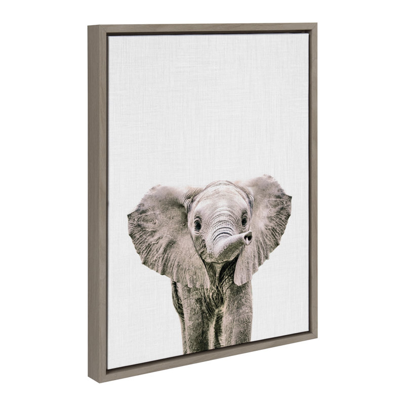 «Baby Elephant Color» par Simon Te, reproduction d'art sur toile encadrée, Gris