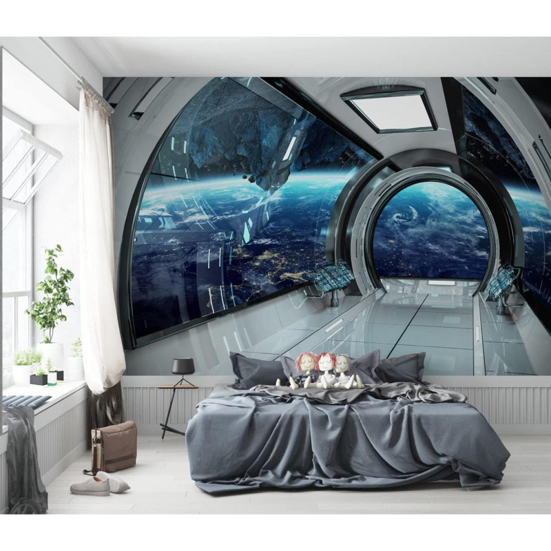 Murales vues de l'espace depuis le vaisseau spatial J | Papier peint auto-adhésif Peel & Stick