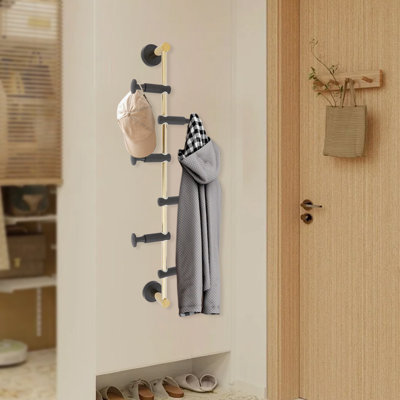 23.62" H Space-Saving Wall Coat Rack, Solid Brass Entryway Organizer with 6 Adjustable Swivel Hooks