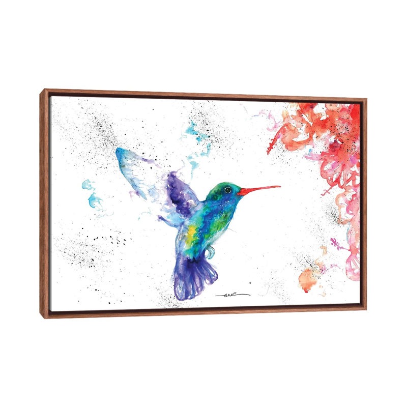 Colibri et fleur I par BebesArts - reproduction d'art, H 18 po x l 26 po x P 1,5 po, Toile avec cadre en bois brun classique