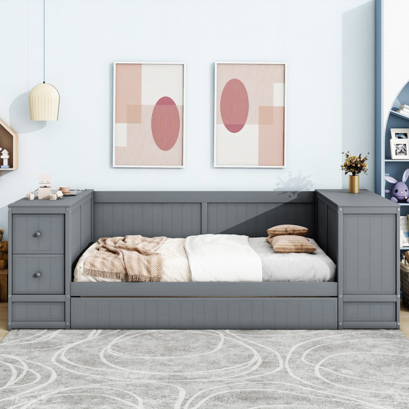 Lit de jour avec accoudoirs de rangement, Gris