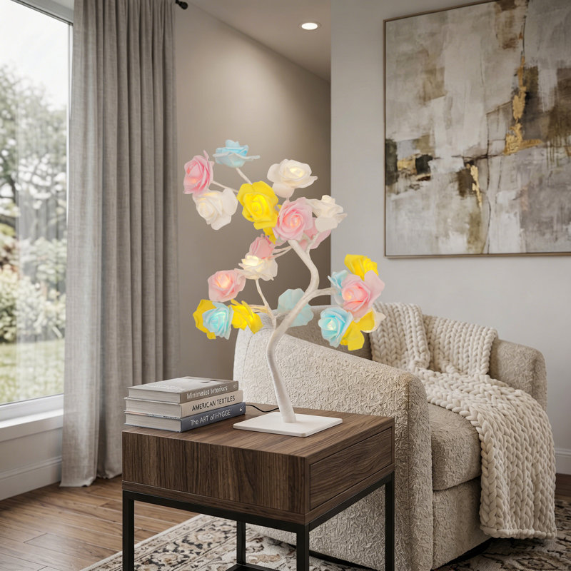 Lampe de table à branches artificielles colorées