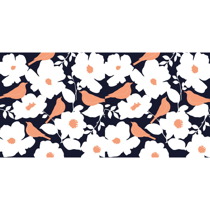 Botanical Blooms Modfloral Outdoor Square Pillow Cover & Insert, Navy Blue, 18"x18"