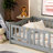 Twin Size Floor Bed With Fence And Door,Rubber Wood Floor Bed With Safety Guardrails,Grey-956233495-956233494