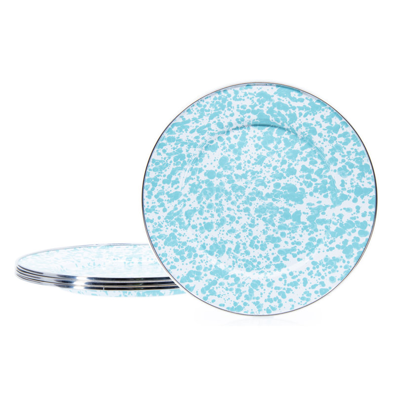 Solid Handmade Enamelware Dinner Plate, Sea Glass