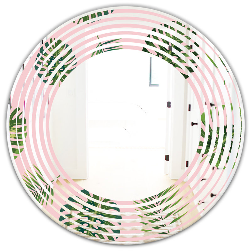 Miroir mural Coastal, 23,6 po x 23,6 po, Vague avec motif de feuilles de palmier tropical 