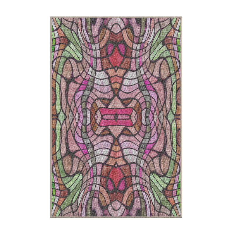Tapis rose/vert à motifs, Rectangle 3 pi x 5 pi
