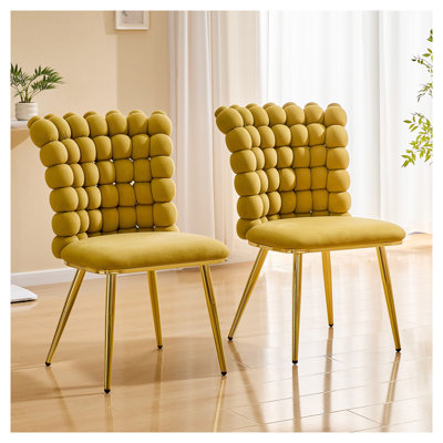 Ensemble de 2 fauteuils d'appoint en velours capitonné avec pieds en métal doré pour salle à manger, coiffeuse ou salon