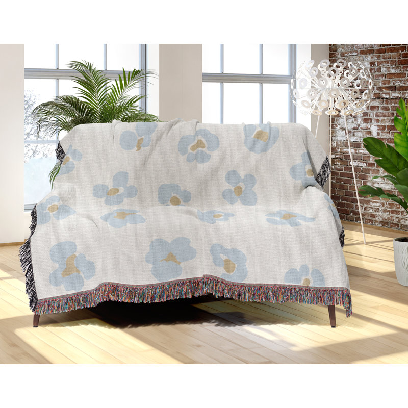 Jeté en coton Cheetah, Bleu clair, beige, 60 po x 80 po