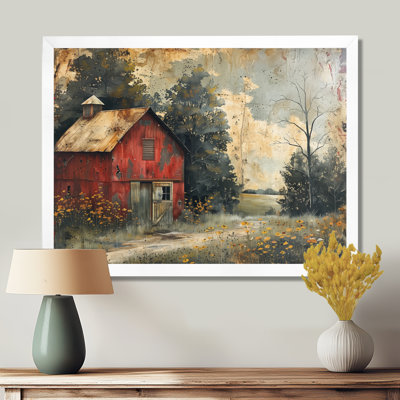 Toile de grange rétro vintage rouge gris d'hiver