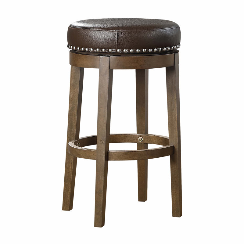 Tabouret pivotant et court en bois massif Hassanah, Brun, Tabouret de comptoir (siège d'une hauteur de 25 p