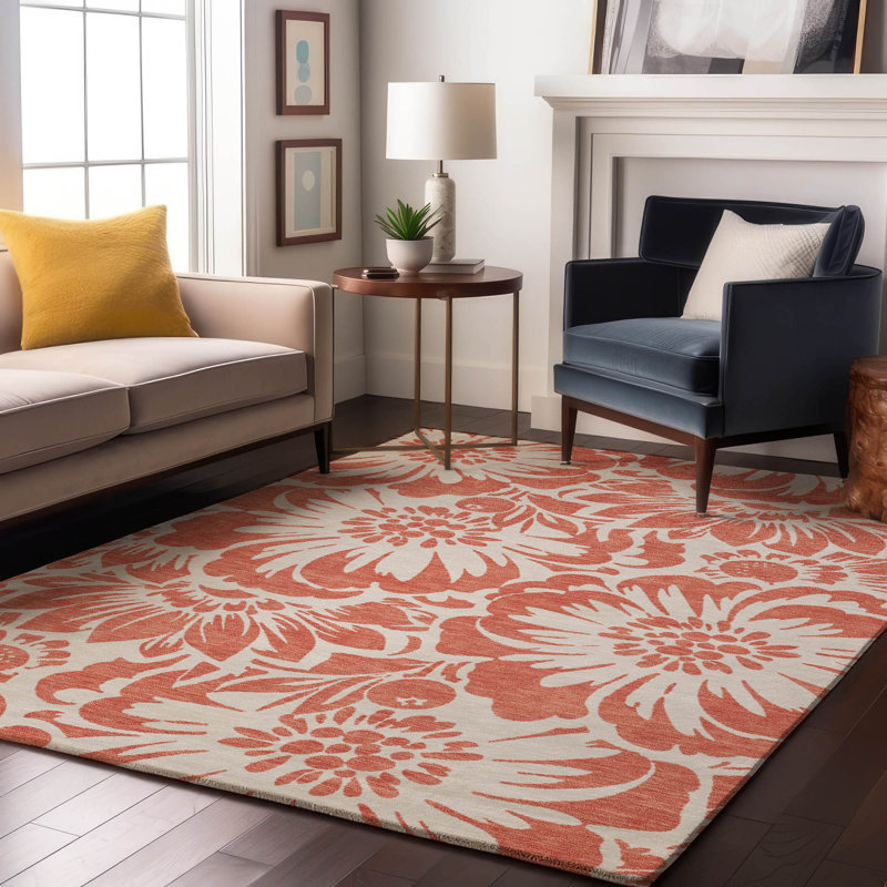 Premium Machine Washable Cerrito AMF551 Salmon Rug, Rectangle 9' x 12'