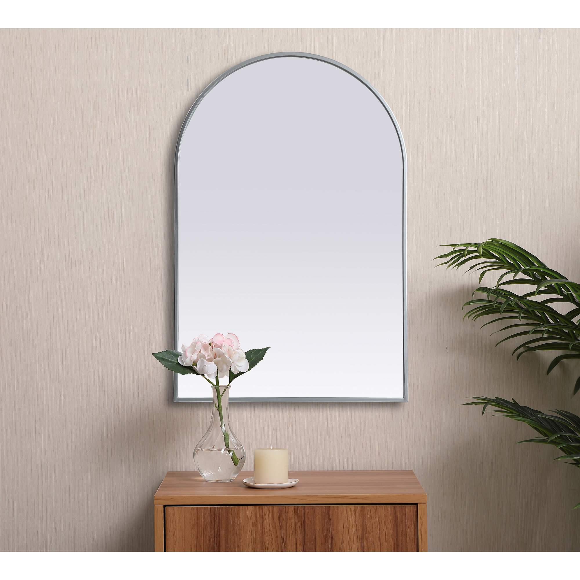 Sabine Metal Arch Wall Mirror, Silver, 36" x 24"