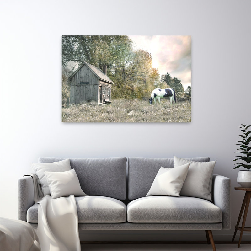 Oubli de champ de vaches rétro rustique, paysage abstrait, art mural, H 32 po x l 48 po
