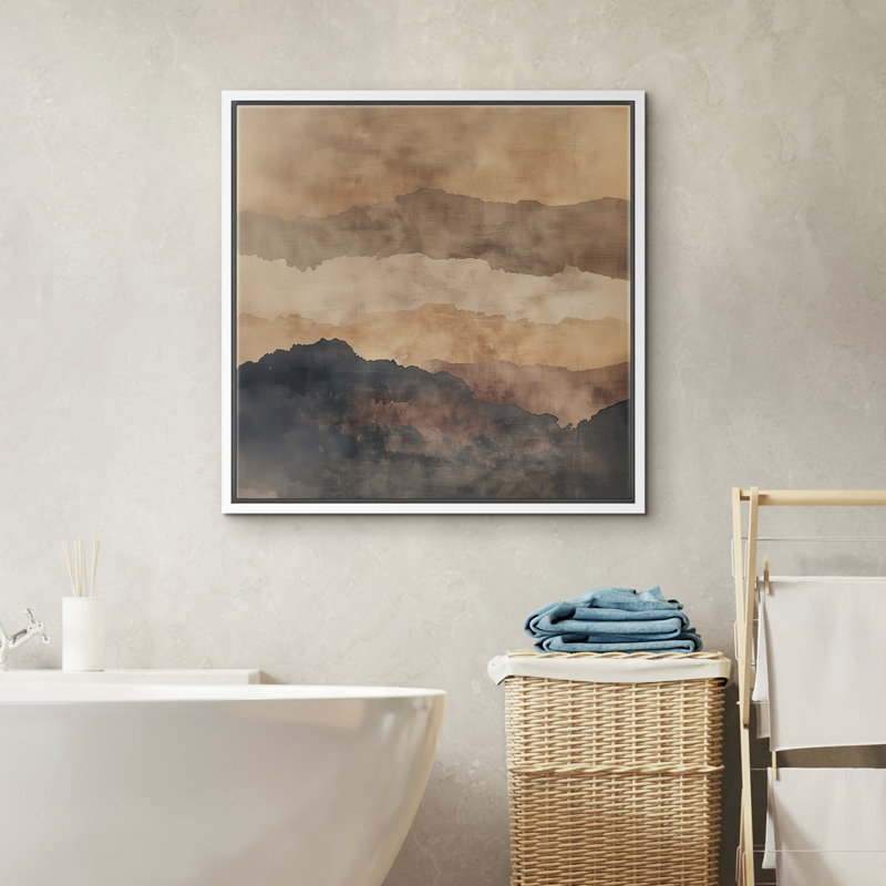 «Neutral Brown Layered Abstract Landscape Wall Decor for Living Room encadrée, reproduction d'art sur toile encadrée dans la chambre principale