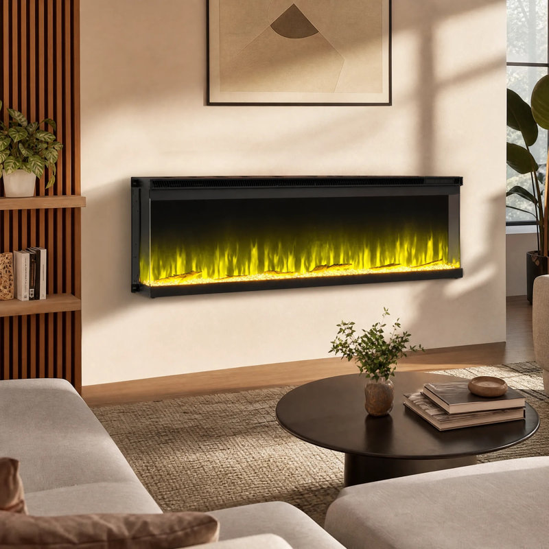 Foyer électrique intelligent noir 50 "/ 60" / 72 "avec flamme 12 couleurs et connexion WiFi, H 17 po x l 50 po x P 7,9 po