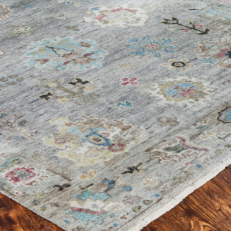 Francessca Hand Knotted Oriental Area Rug in Gray, Rectangle 12' x 15'