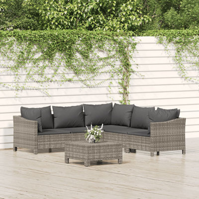 6 Piece Garden Lounge Set with Cushions Grey Poly Rattan by Red Barrel Studio