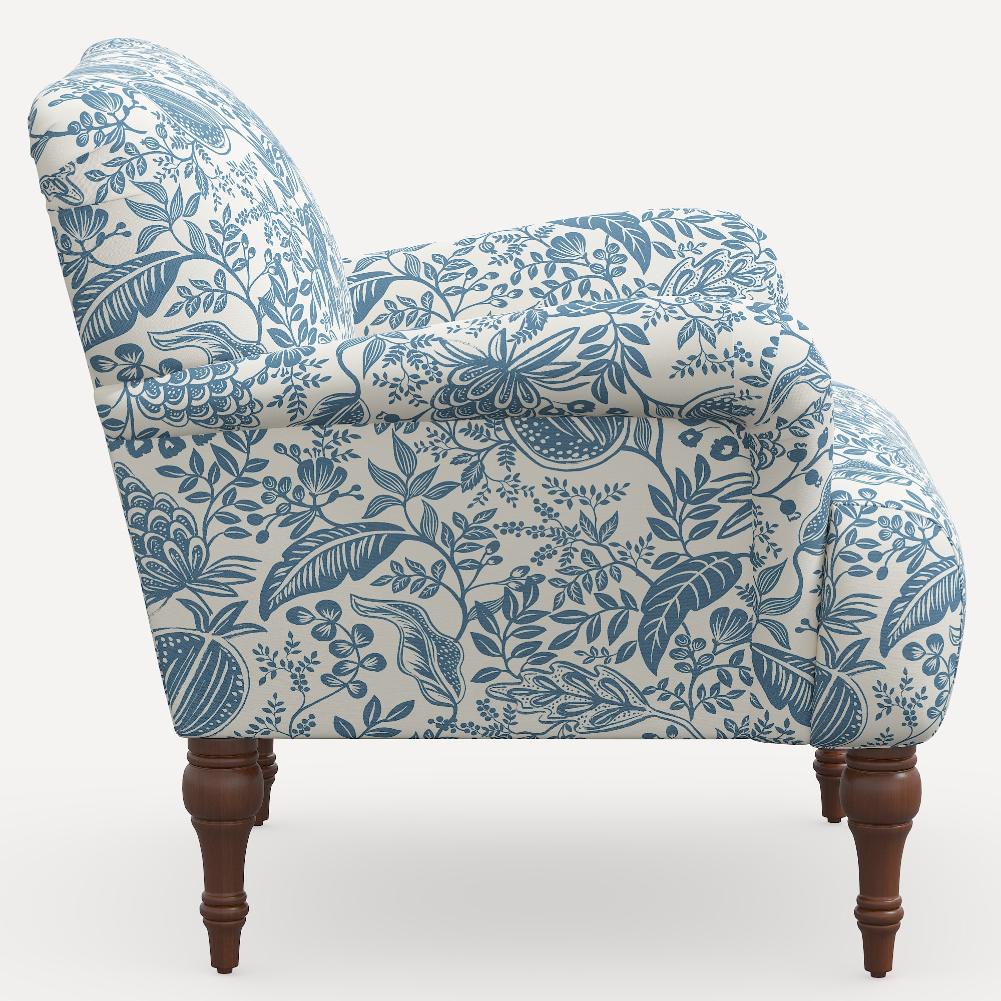 Rifle Paper Co. x Cloth & Company Bristol Armchair, Espresso, Blue Pomegranate Linen Blend