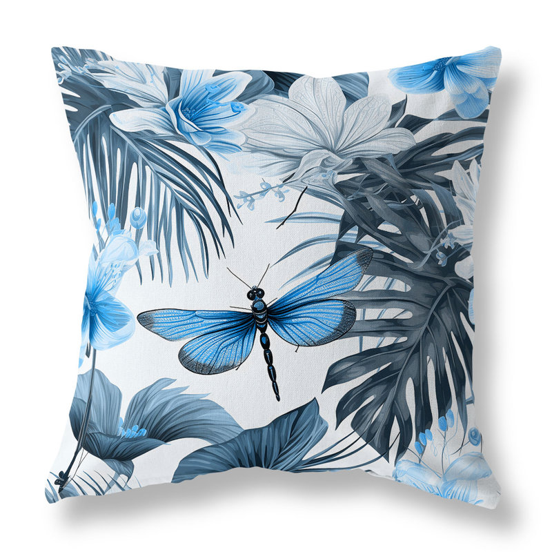 Oreiller réversible intérieur / extérieur Dragonfly Dreamscape, H 16 po x l 16 po, Blue foncé/gris