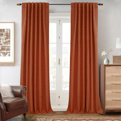 100% Blackout Linen Textured  Curtains Farmhouse Thermal Insulated Pocket Back Tab Full Light Blocking 2 Panel