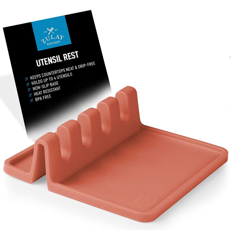 Support à ustensiles en silicone avec plateau anti-gouttes pour ustensiles multiples sans BPA Zulay, Rose canyon