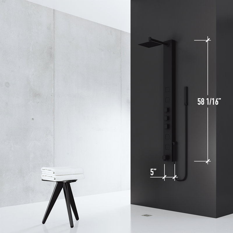 Bowery 58" H X 5" W 4-Jet Shower System &Tub Filler with Hand Shower Wand and Adjustable Shower Head, Matte Black