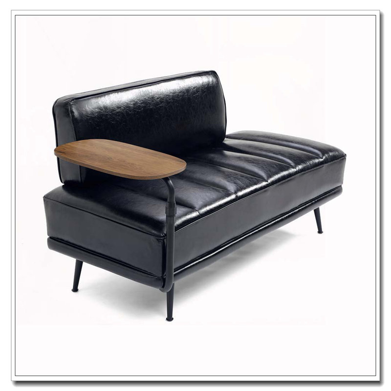 Banc de bout moderne de 55 po de large avec revêtement en similicuir et table d'appoint, Noir 1