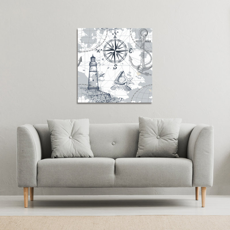 Compass & Map by Andrew Lee - Wrapped Canvas Print, 127cm H x 127cm W x 4cm D