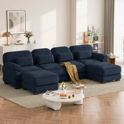 Canapé modulaire en forme de U de 132 po avec 2 repose-pieds et velours côtelé respirant