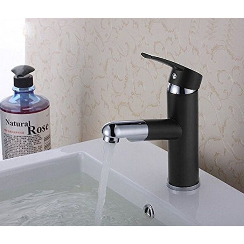 Robinet de lavabo de salle de bain chromé à poignée simple avec surface polie