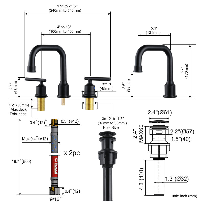 Matte Black Modern Widespread Bathroom Faucet with Pop-Up Drain