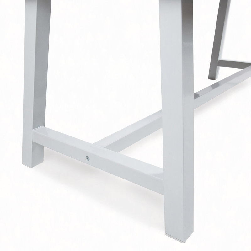 Table de salle à manger d'extérieur en bois d'acacia avec structure en métal rustique, Plateau brun / structure blanche